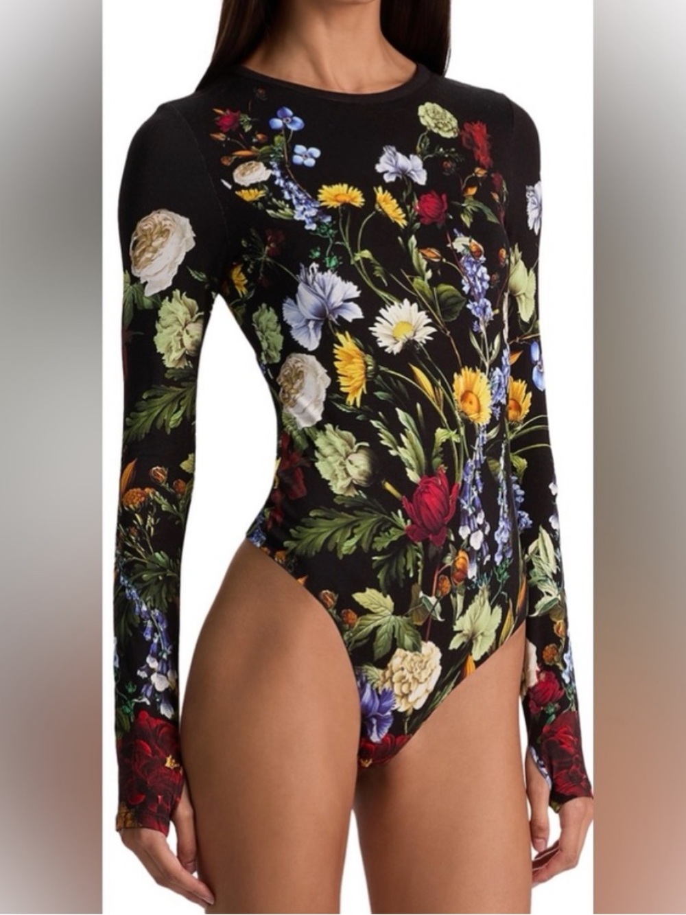 Alice + Olivia Floral Print Long Sleeve Bodysuit